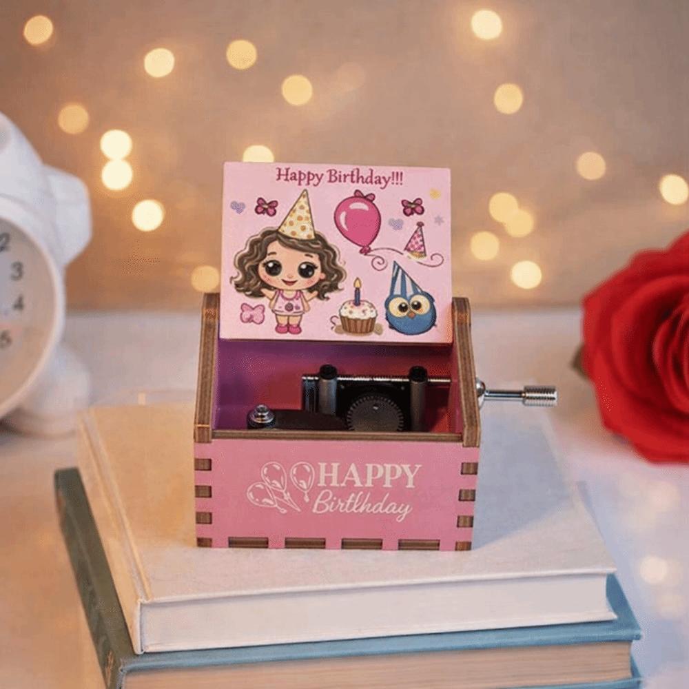 Retro Birthday Music Box Laser Engraving Hand Crank Music Box Wooden Music Box Birthday Gifts