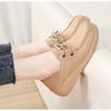 New Leather Korean Version Versatile Lace Up Sponge Cake Autumn Thick Sole Height Increasing Lightweight Sloping Heel Casual Women's Single Shoes