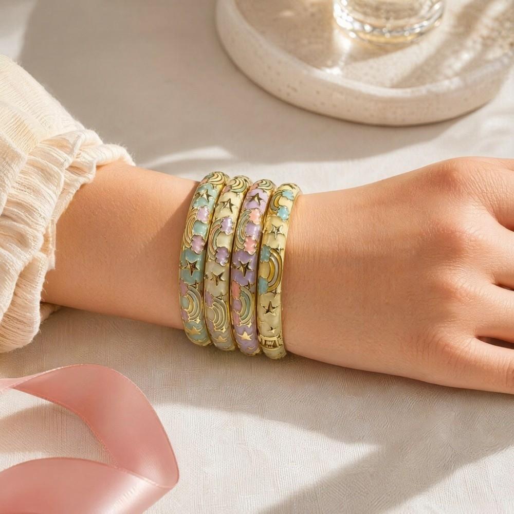 Stars Moon Rainbow Stars Moon Bangle Enamel Women's Hand Bracelet Vintage Cloisonne Bangle Ladies