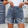 Women's Mid Rise Ripped Jean Shorts Casual Distressed Stretchy Denim Shorts Summer