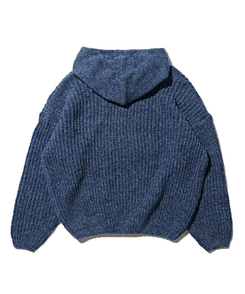 OTHERFITS Cable Weight Knit Hoodie Half Zip (Navy)