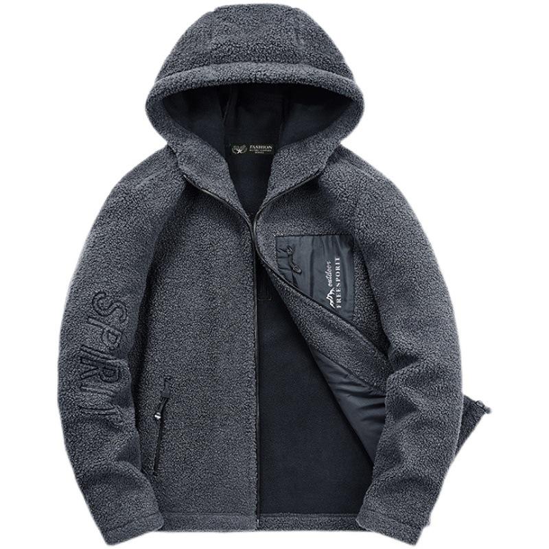 Зимний Новый Плюшевый Вельветовый Свободный Молодежный и Среднего возраста Стойка Воротник Мужской Свитер Куртка Нейтральный Ветер Толстое Пальто