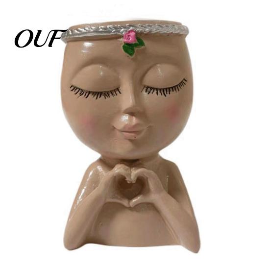 Decorative Girl Statue Vase Face Planter Pot, Cute Resin Head for Succulents Flowers, Flower Succulent Plant Container Unique Indoor Bedroom