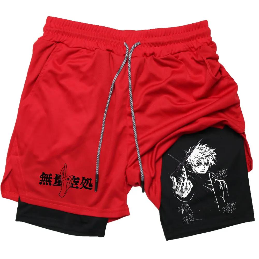 2024 Sports Tights Men Anime Compression Shorts Summer Sportswear Men GYM 2 In 1 Training Workout Male Fitness Sport Shorts