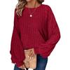 Fall and Winter Women's Loose Plus Size Pit Stripe Lantern Long Sleeve Knitwear