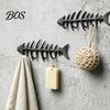 Outdoor Hook Decoration Fish Bones Wall Mounted Towel Rack, Stylish Cast Iron Hanger with 4 Waterproof Coat Hooks for Towels Robes, Rust-Resistant