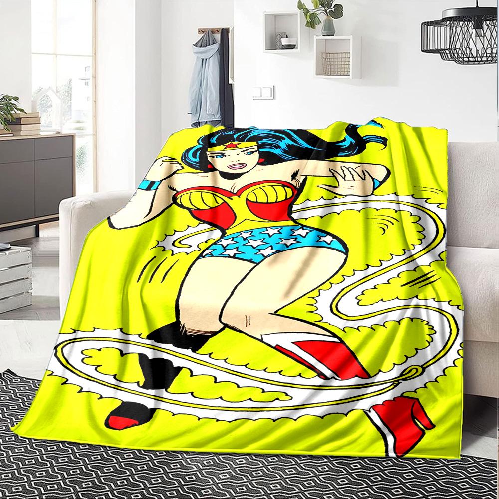 Wonder Woman Action Flannel Blanket Super Soft Warm Cozy Blanket For Sofa Bed Office Travel Allseason Home Decor Gift