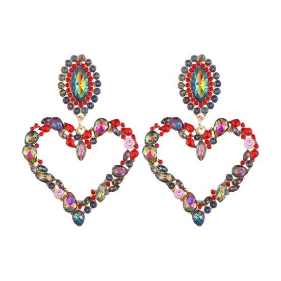 1 пара женских висячих сережек с большим полым сердцем, цветной декор из страз, преувеличенные серьги для вечеринок, клубов, свиданий, висячие серьги, украшения для ушей