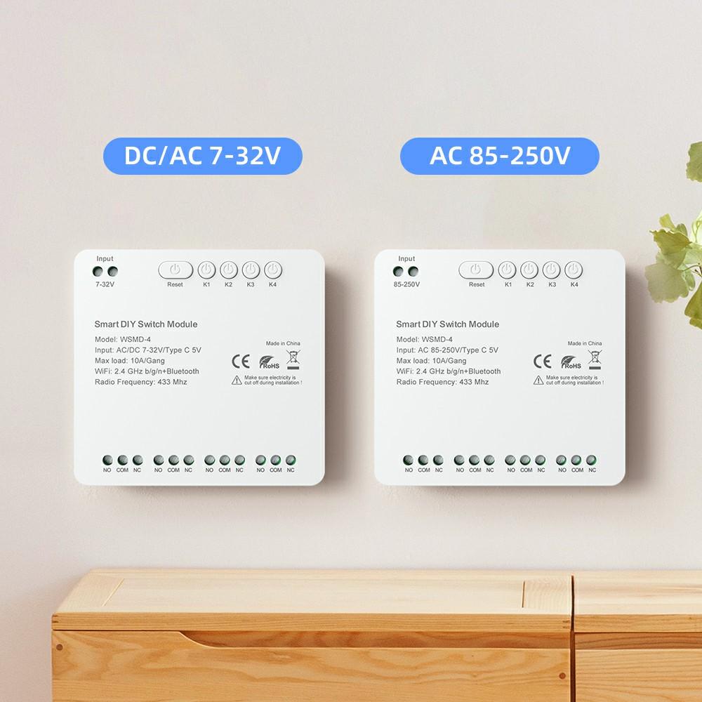 WSMD-4 Tuya Smart WiFi+RF 4-канальный релейный интеллектуальный модуль переключения Dly для дома/гаражных ворот