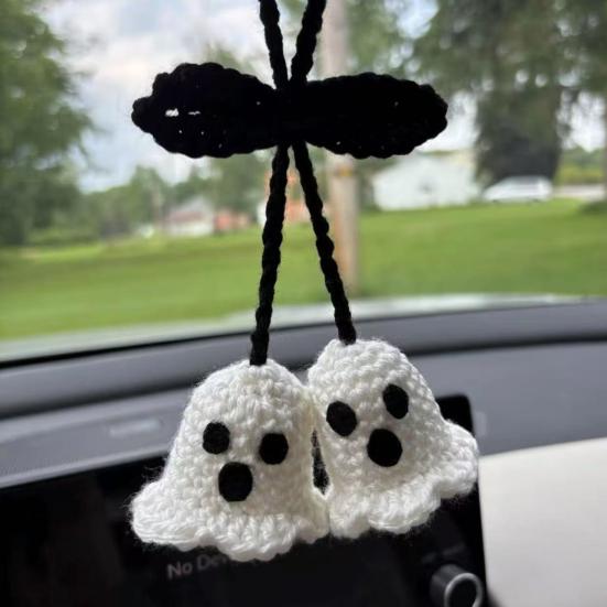 1 пара подвесок-привидений, вязаные крючком аксессуары для подвешивания на зеркало заднего вида автомобиля со шнурком, легко подвешиваемое украшение, декор на Хэллоуин