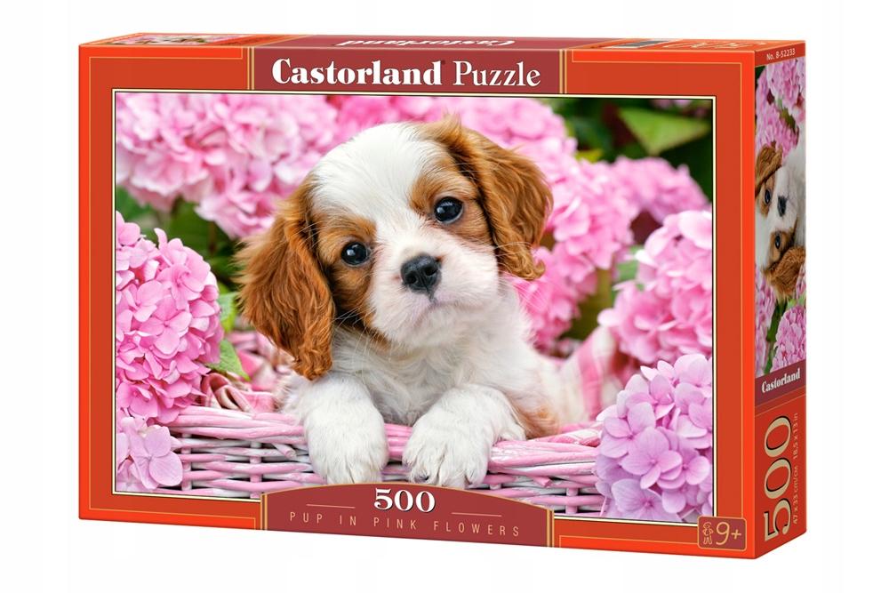 Puzzle 500 pieces B-52233 Pup in Pink Flowers