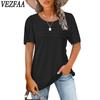 Женские модные повседневные летние весенние однотонные блузки и рубашки с короткими рукавами и круглым вырезом с принтом