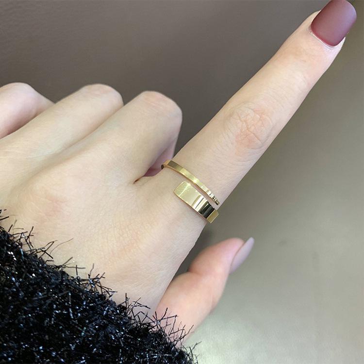Минималистичное Корейское Стиле 18K Позолоченная Нержавеющая Сталь Кольцо-Стекляшка для Женщин