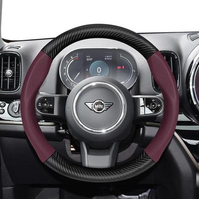 For MINI Perforated Leather & Carbon Fiber Texture Steering Wheel Cover Mini Cooper R56 R50 Countryman R60 U25 Accessories