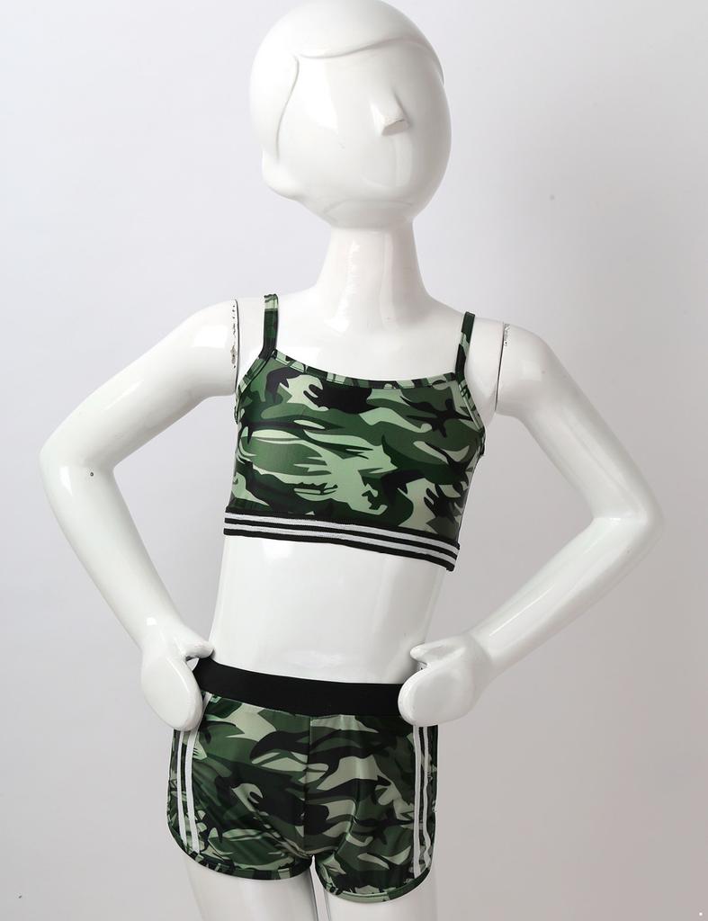 Kids Girls Athletic Workout Tank Crop Top Boyshort 2Pcs Set Gym Sports Fitness Tracksuit