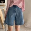 Джинсовые шорты с высокой талией, женские летние тонкие прямые брюки-квотербеки, свободные утягивающие брюки с широкими штанинами