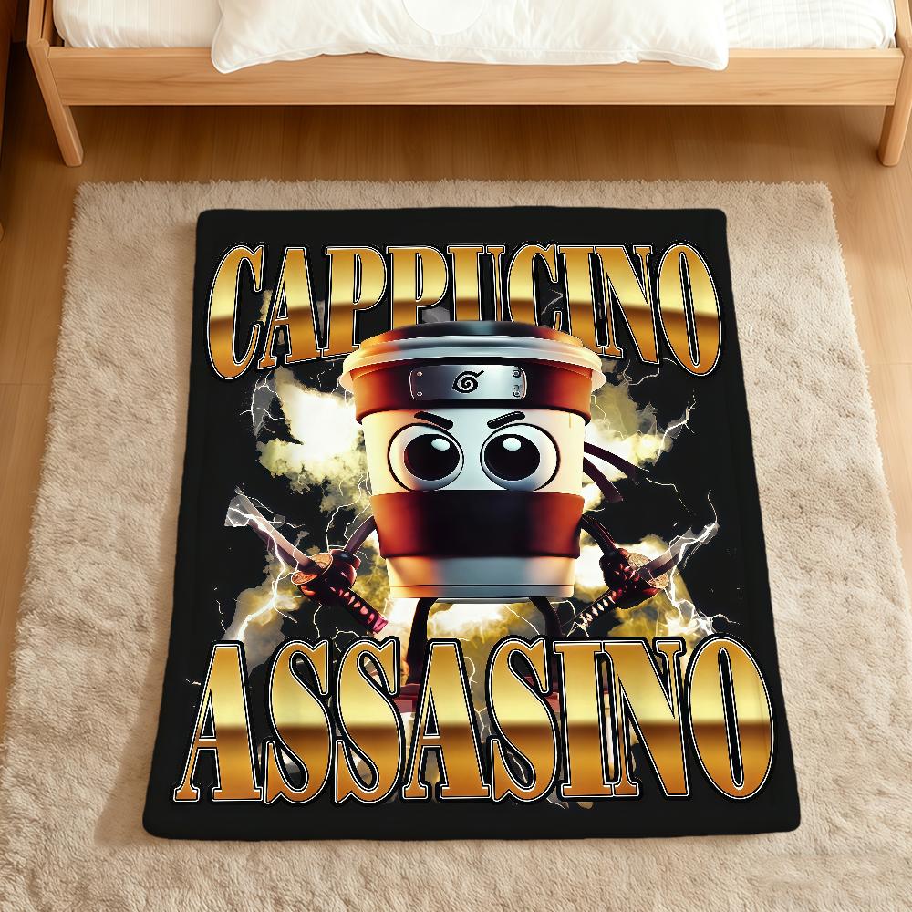 Flannel Soft Warm Plush Blanket For Sofa Living Room Hogar Bedroom Home Car Portable I-Italian Brainrot Cappuccino A-Assassino