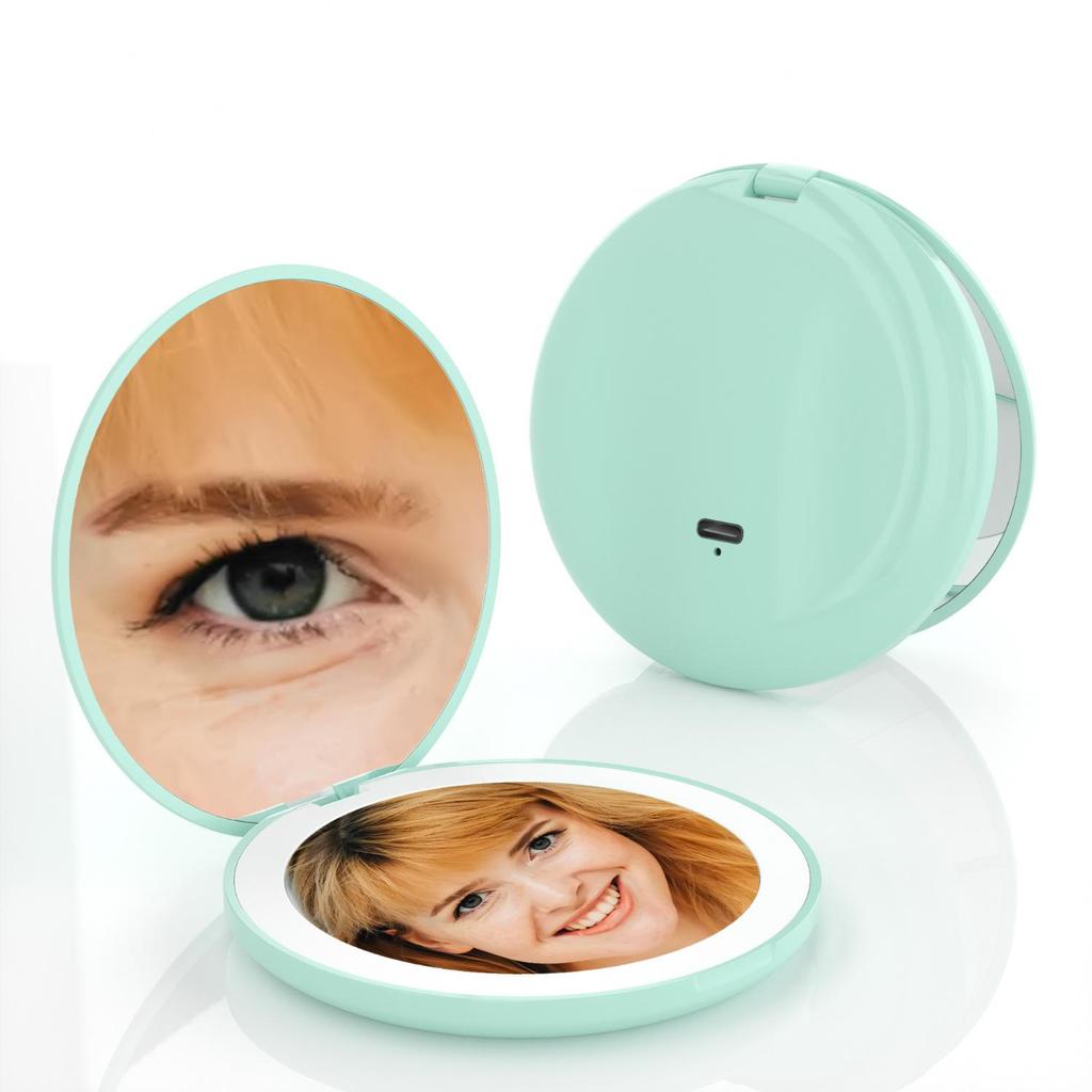 Портативное двустороннее зеркало для макияжа со светодиодной подсветкой, 10-кратное увеличение, складное, с подсветкой для гостиной