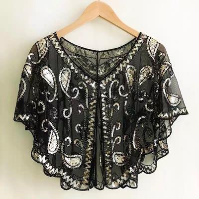 Женская шаль из геометрической сетки 1920-х годов, вечерняя накидка с блестками и бисером, болеро, вечернее платье в стиле Гэтсби, накидка, синий, красный, черный