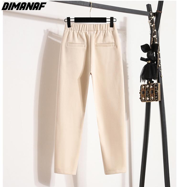 DIMANAF 2024 Зимние длинные брюки больших размеров для женщин, эластичная талия, свободные повседневные однотонные брюки-шаровары, толстые хлопковые шерстяные брюки