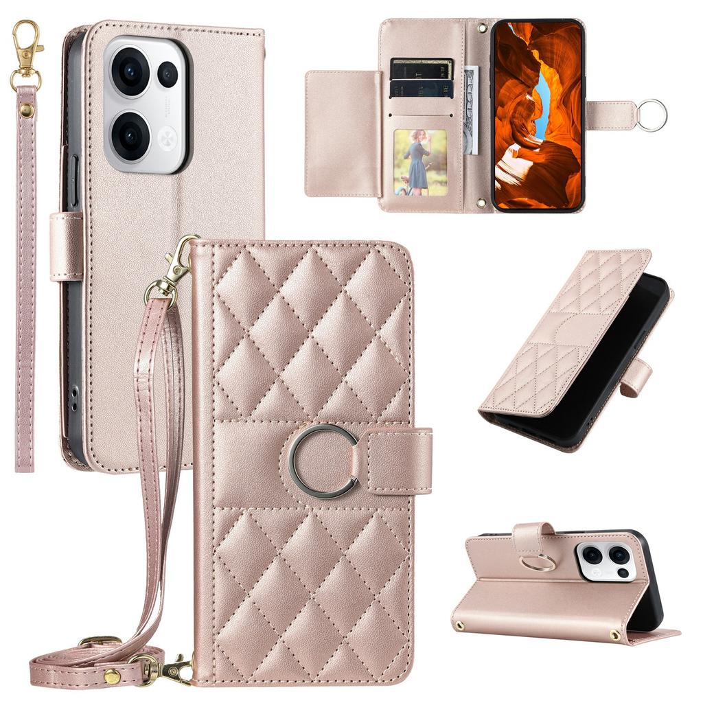 Для Oppo Reno13 5G (Глобальный) Кожаный чехол-кроссбоди с кольцом-пряжкой, кошелек-подставка, ромбовидная мобильная накладка