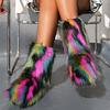 Fashion Y2K Mix Color Snow Boots for Women Soft Faux Fur Warm Snow Boots Woman Winter Plus Size 44 Non Slip Plush Booties Ladies