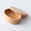 Osaka Choseido Wooden Carved Bento Oval Grain 1 Tier with Beige Box, (Wood Finish), Lacquered, (350cc, Oval, Band)