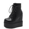 Fashion 13.5CM Punk Style Wedges Ankle Boots Black Rubber Sole Shoes Platform Boots Women Lacing Autumn Sexy Lady Platform Heels Shoes