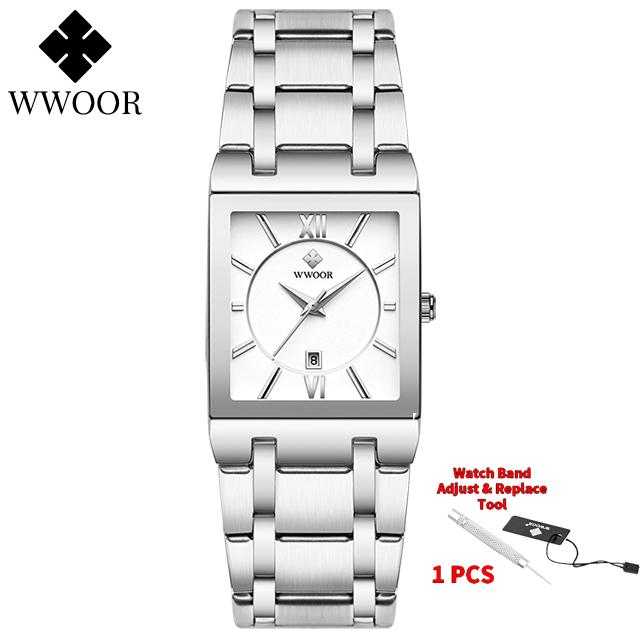 Fashion Stainless Steel Watches Men WWOOR Square Waterproof Quartz Watch Men Top Brand Luxury Gold Black Wristwatch For Man