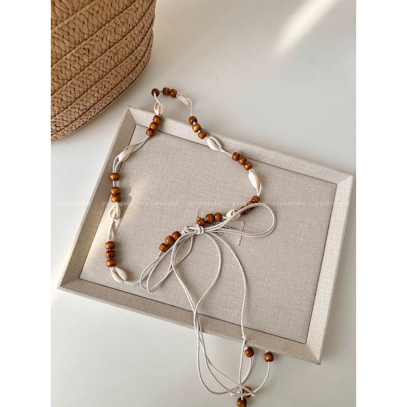 Woven Rope Bead Shell Waist Chain, Women's Seaside Design, Ethnic Style Belt with Skirt Waist Accessories