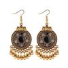 Women Ethnic Tassel Disc Flower Bead Pendant Long Dangle Hook Earring Jewelry