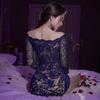 Sexy underwear women's lace hip skirt uniform sexy one-word shoulder perspective hot secretary suit uniform