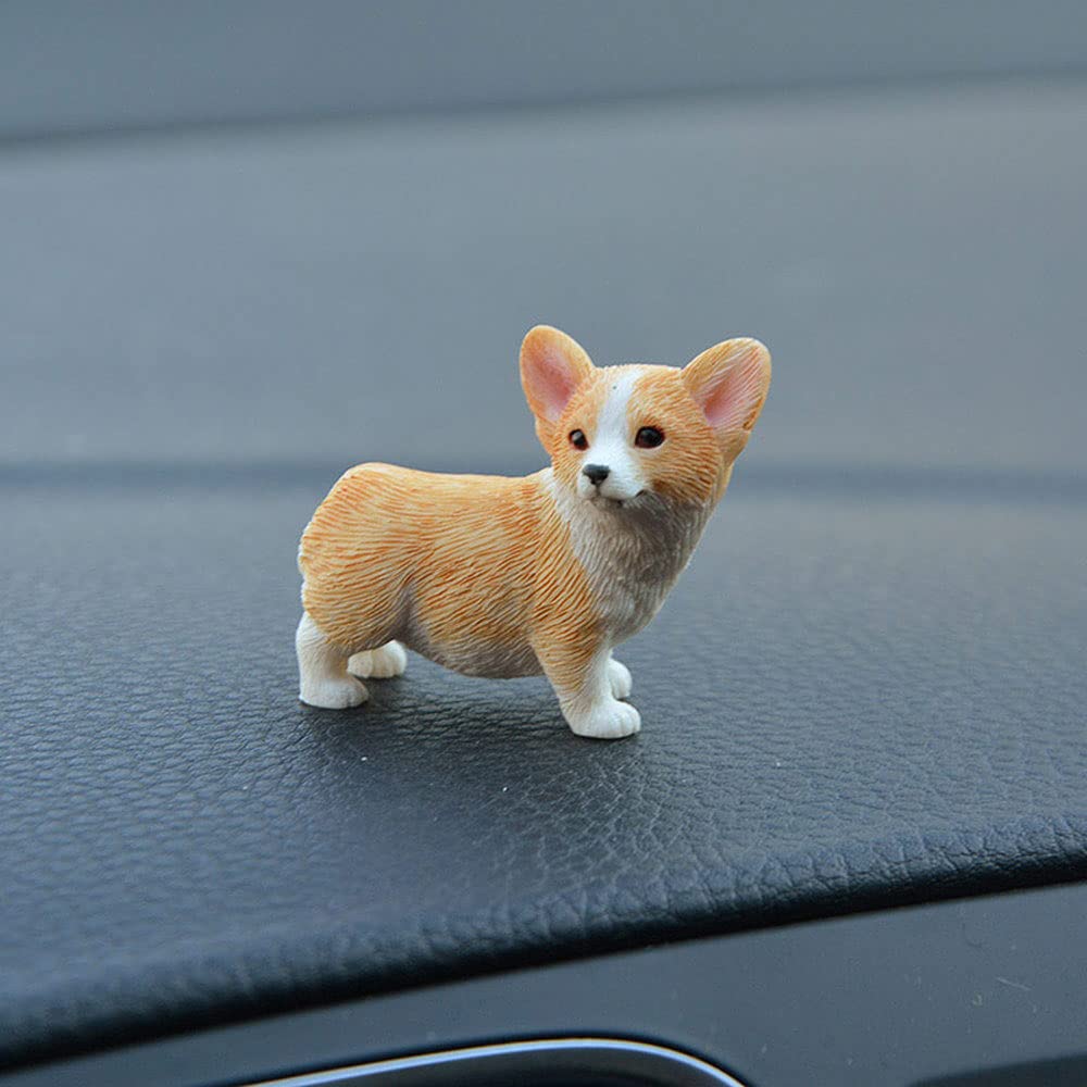 moin moin Figurine Ornament - Sleeping Corgi Puppies Assortment 5-Piece Set + Non-Slip Mat/Mini Small Sleeping/Sitting Puppies for Car Decoration Disp