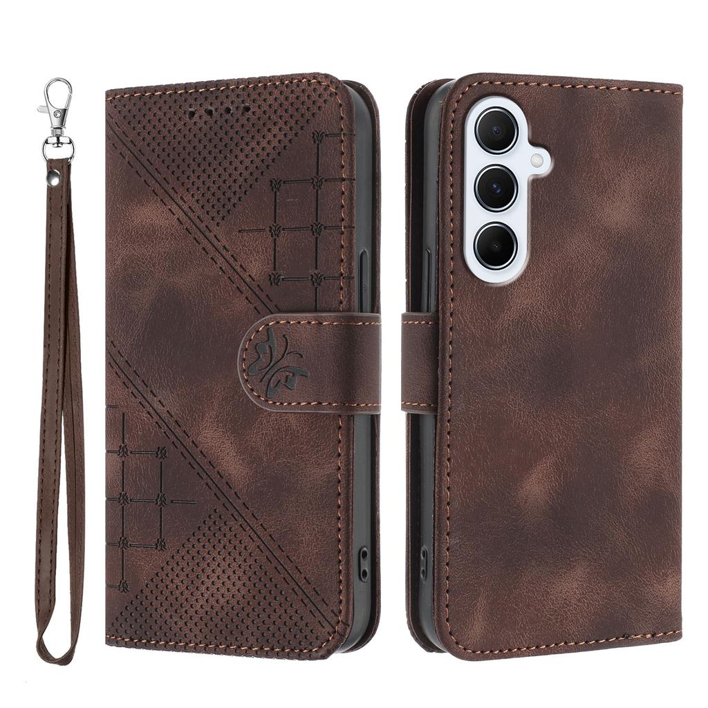 For Samsung Galaxy A56 5G Leather Wallet Case Butterfly Flower Imprinted Phone Cover with Strap