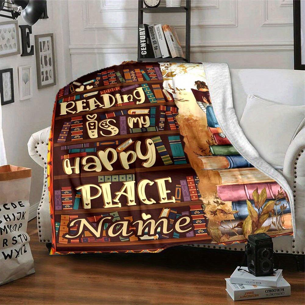 Reading Is My Happy Place Bookshelf Design Throw Blanket Perfect Home Decor And Gift For Book Loverst46
