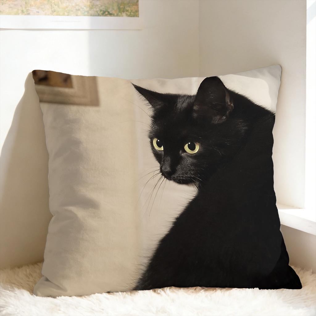 Black Cat Pillow Case Comfy Pillow Cover For Sofa Home Decor Retro Trendy Pillowcases
