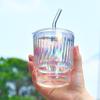 Colourful Coating Glass Cup Portable Household Iced Coffee Juice Drink Mug With Plastic Lid And Glass Straw