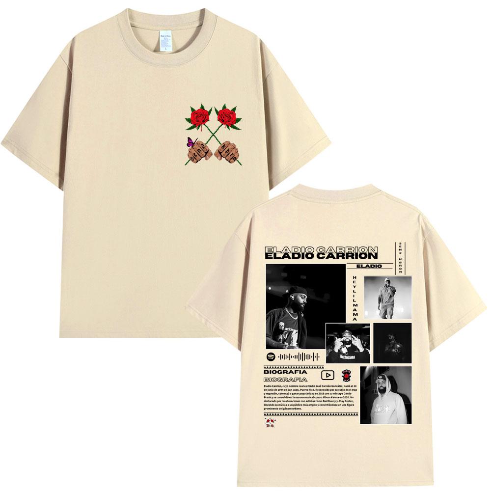 Famous Rapper Eladio Carrion Album Global Tour Mercah TShirt Men Women Loose Casual Cotton Tee Streetwear Hip Hop Oversized Top