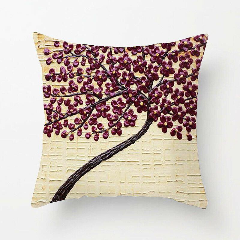 Elegant 3d Painted Tree Flowers Cotton Linen Cushion Cover For Home Decor