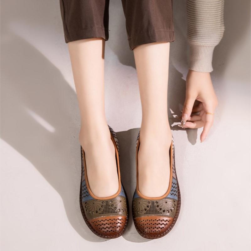 Модные сандалии GKTINOO из натуральной кожи 2025 Лето Новые Дышащие Полые Мягкая Подошва Неглубокие Удобные Женские Балетки