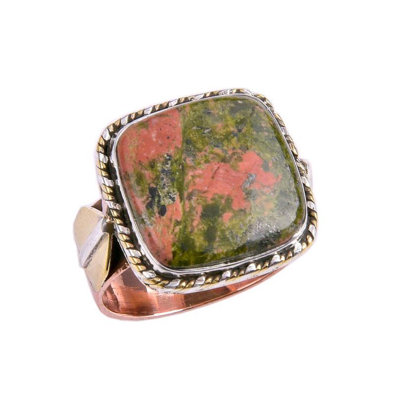 Кольцо из стерлингового серебра 925 пробы с натуральным драгоценным камнем унакитом, размер 8 V9T70