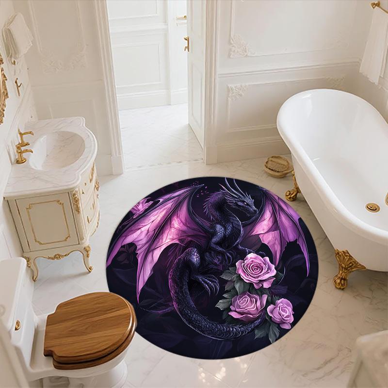 Purple Dragon,Round Area Rug,Carpet Rug for Living Room Bedroom Sofa Playroom Decor,Non-slip Floor Mat