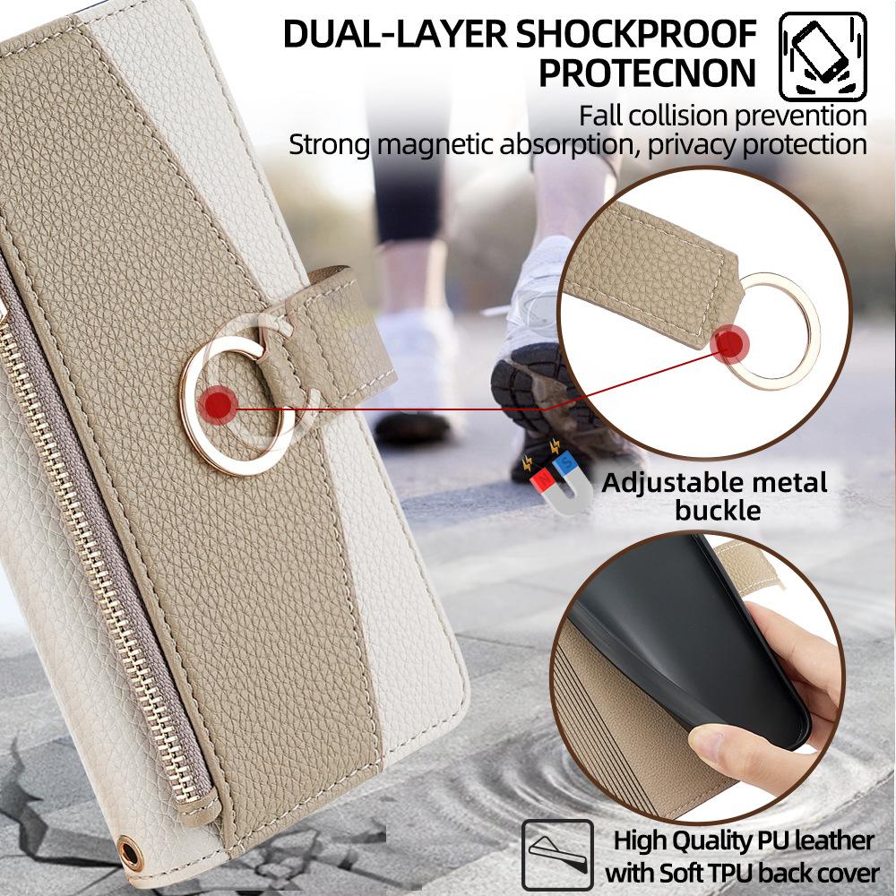 Magnetic Card Slot Mirror Leather Case for Iphone 16 Pro Max 16E 15 Plus 14 13 12 11 Long Hardware Chain Zipper Crossbody Wallet