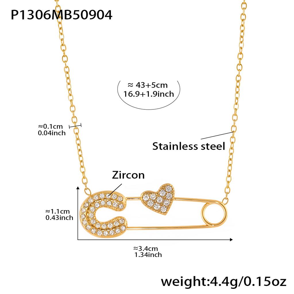 Dainty Zircon Pave Safety Pin Necklace In Stainless Steel 18k Gold Plated Tiny Chain Pendant Necklaces Charm Necklace For Women