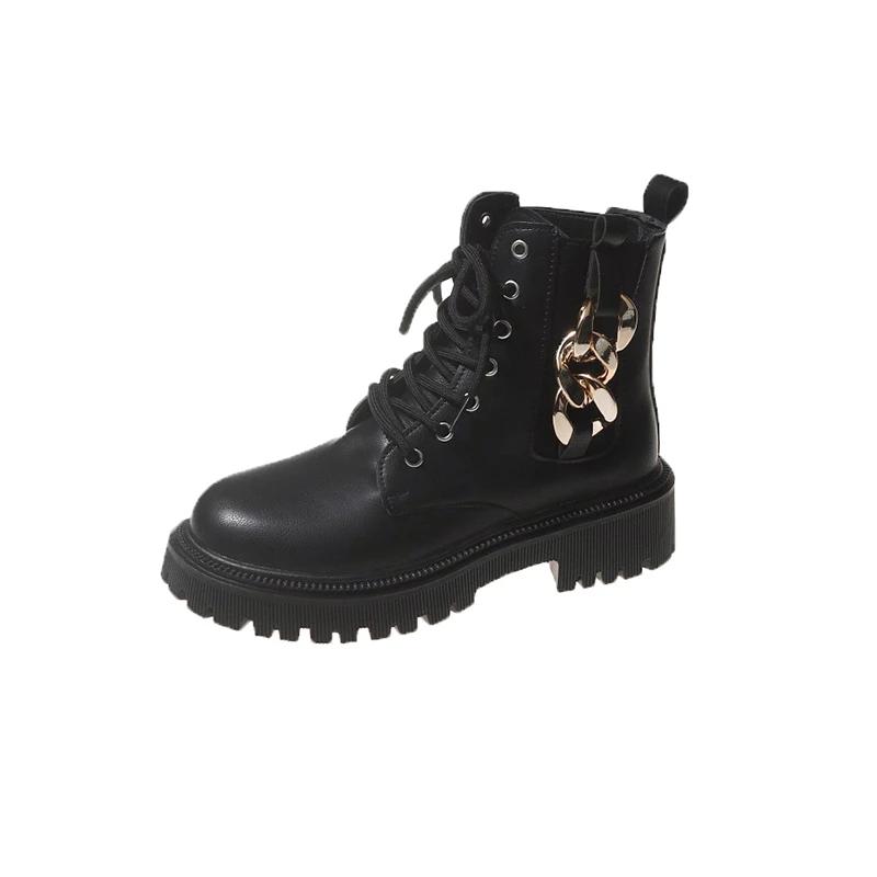Fashion 2024 Hot Sale Women's Shoes Side Zipper Women's Boots Fashion Metal Decoration Office and Career New Front Lace-up Ankle Boots