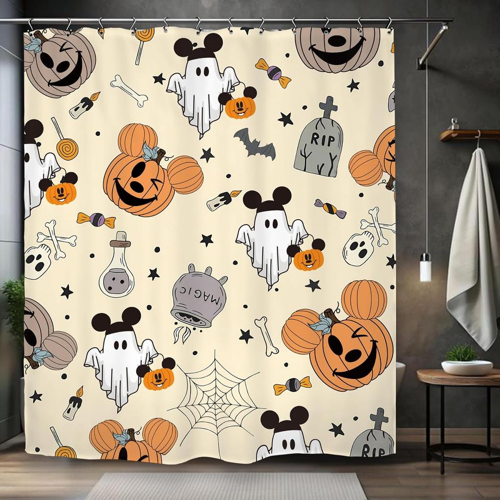 Хэллоуин Тыква Привидение Шторка для душа Голова мыши Тыква Череп Детский Мальчики Праздник Страшный Ужас Жуткий Набор для ванной Аксессуары