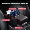 1 PU Leather Car Center Console Armrest Cushion Thicken Arm Rest Box Pad Extension Cushion with Cup Holder Tissue Box Organizer Bag