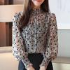 Fashion Long Sleeve Chiffon Blouse Women Casual Tops Female Stand Collar Slim Elegant Floral Shirt Women's Clothing