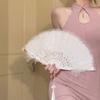 Retro Artificial Feather Fan Handheld Folding Fan Faux Feather Plush Fan  Dance Performance