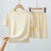 Children's Short-sleeved Suit T-shirt Ice Silk Big Children Girls Boys Baby Pajamas Summer Thin Two-piece Home Service